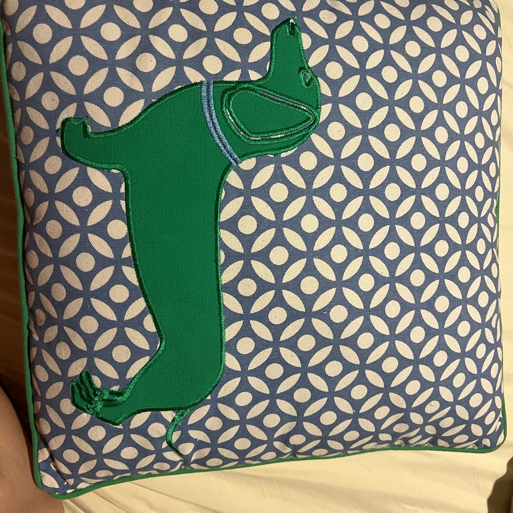 Green and Blue Dog Pattern Throw Pillow